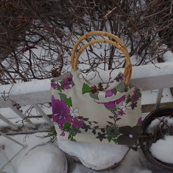 Women's Fabric Purse With Bamboo Handles - Picture 2 of 5